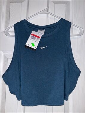 Nike Women's Navy Cropped Tank with White Swoosh